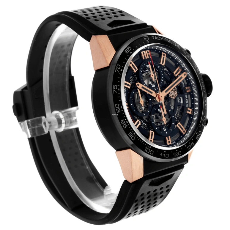 TAG Heuer,Carrera 43mm,43mm,Stainless Steel,Rose Gold,Black,Automatic,Chronograph,Day,CAR205A,CAR205A.FT6087