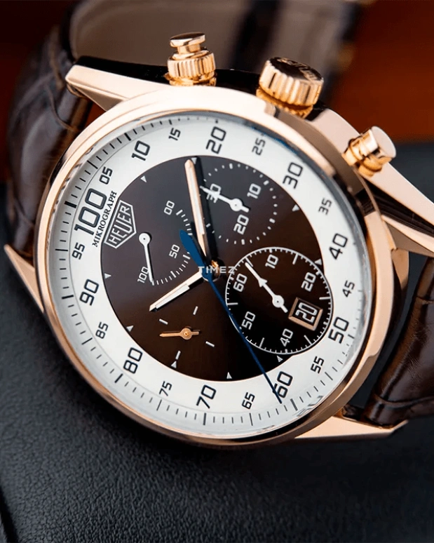 TAG Heuer,Carrera 43mm,43mm,Rose Gold,Brown,White,Automatic,Chronograph,Day,Power Reserve Indicator,CAR5040,CAR5040.FC8177
