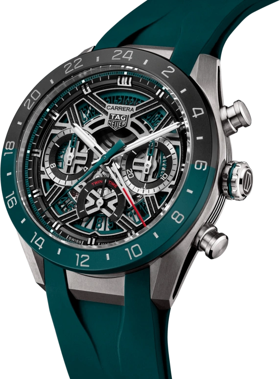 TAG Heuer,Carrera 44mm,44mm,Titanium,Ceramic,Green,Silver,Black,Automatic,Chronograph,Day,Dule Time,CBU2084,CBU2084.FT6297