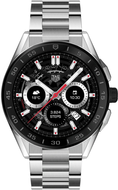 TAG Heuer,Connected Watch 45mm,45mm,Ceramic,Stainless Steel,Multi-Color,Processor,Chronograph,Day,SBG8A10,SBG8A10.BA0646