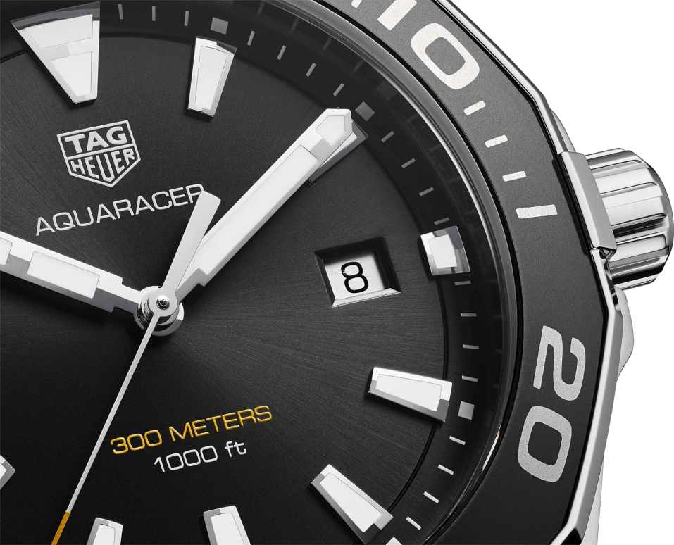 TAG Heuer,Aquaracer 43mm,43mm,Stainless Steel,Black,Quartz,Day,Sapphire,Crystal Glass,WAY101A,WAY101A.BA0746