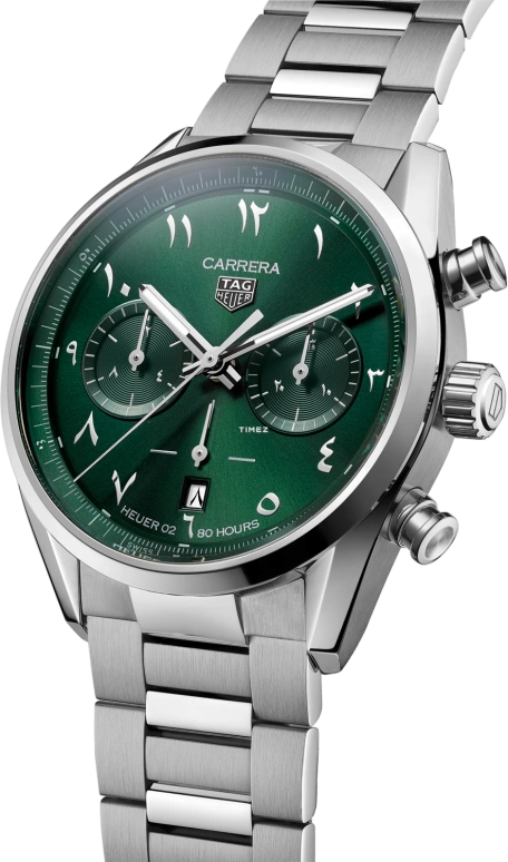 TAG Heuer,Carrera 42mm,42mm,Stainless Steel,Green,Automatic,Chronograph,Day,CBN2014,CBN2014.EB0240