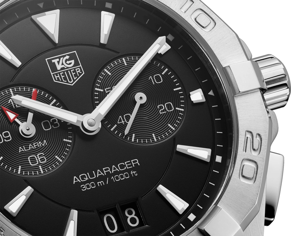 TAG Heuer,Aquaracer 40.50mm,40.50mm,Stainless Steel,Black,Quartz,Chronograph,Big Date,Alarm,WAY111Z,WAY111Z.BA0928