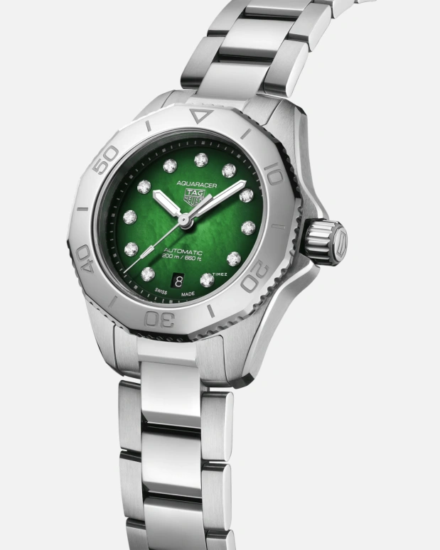 TAG Heuer,Aquaracer 30mm,30mm,Stainless Steel,Green,Automatic,Day,40hours,WBP2415,WBP2415.BA0622