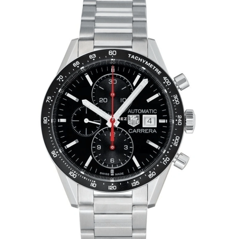 TAG Heuer,Carrera 41mm,41mm,Stainless Steel,Black,Automatic,Chronograph,Day,CV201AM,CV201AM.BA0723
