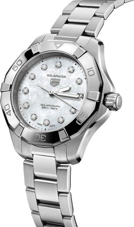 TAG Heuer,Aquaracer 34mm,34mm,Stainless Steel,White,Quartz,Day,In-house Caliber,WBP1313,WBP1313.BA0005
