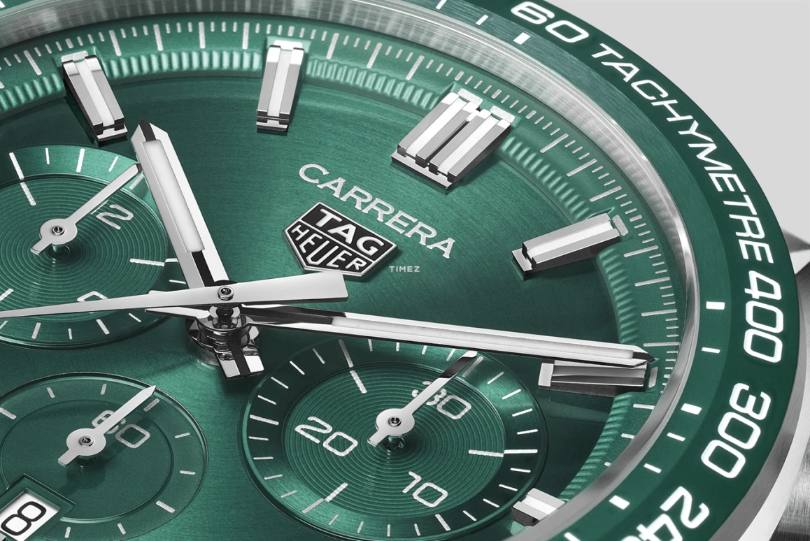 TAG Heuer,Carrera 44mm,44mm,Stainless Steel,Ceramic,Green,Automatic,Chronograph,Day,CBN2A1N,CBN2A1N.FT6238