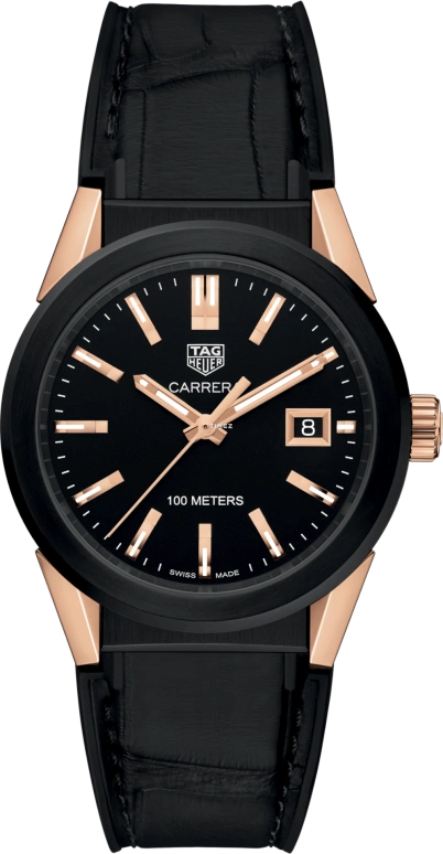 TAG Heuer,Carrera 36mm,36mm,Stainless Steel,Rose Gold,Black,Quartz,Day,Sapphire,Crystal Glass,WBG1350,WBG1350.FC6418