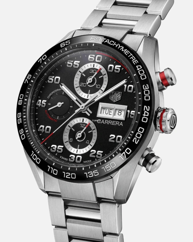 TAG Heuer,Carrera 44mm,44mm,Stainless Steel,Ceramic,Black,Automatic,Chronograph,Date,Day,CBN2A1AA,CBN2A1AA.BA0643