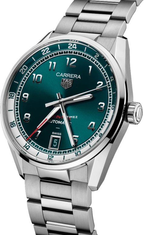 TAG Heuer,Carrera 41mm,41mm,Stainless Steel,Green,Automatic,Day,Dule Time,WDA2114,WDA2114.BA0043