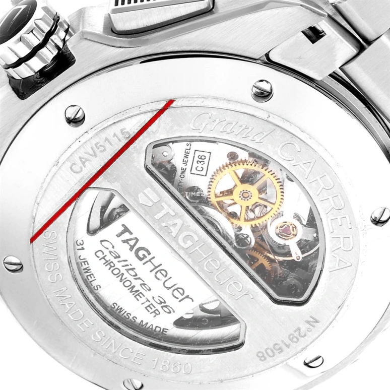 TAG Heuer,Carrera 43mm,43mm,Stainless Steel,Black,Automatic,Chronograph,Day,CAV5115,CAV5115.BA0902