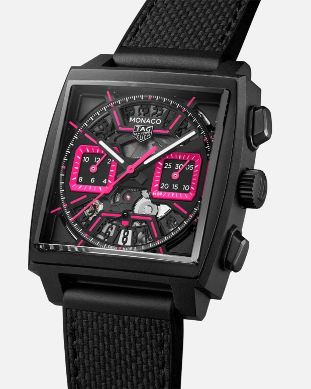 TAG Heuer,Monaco 39mm,39mm,Titanium,Black,Pink,Automatic,Chronograph,Day,CBL218B,CBL218B.FT6236
