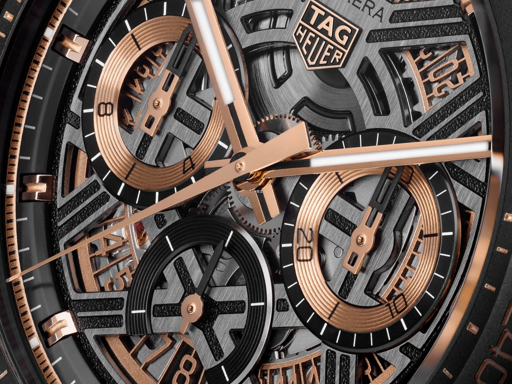 TAG Heuer,Carrera 44mm,44mm,Titanium,Rose Gold,Skeleton,Black,Rose Gold,Automatic,Chronograph,Day,CBU2050,CBU2050.FT6273