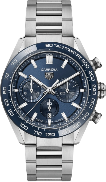 TAG Heuer,Carrera 44mm,44mm,Ceramic,Stainless Steel,Blue,Automatic,Chronograph,Date,Column Wheel,CBN2A1A,CBN2A1A.BA0643