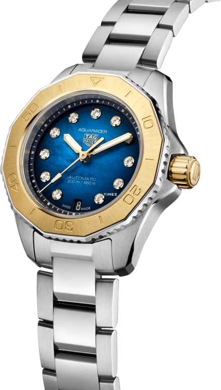 TAG Heuer,Aquaracer 30mm,30mm,Stainless Steel,Yellow Gold,Blue,Automatic,Day,40hours,WBP2450,WBP2450.BA0622