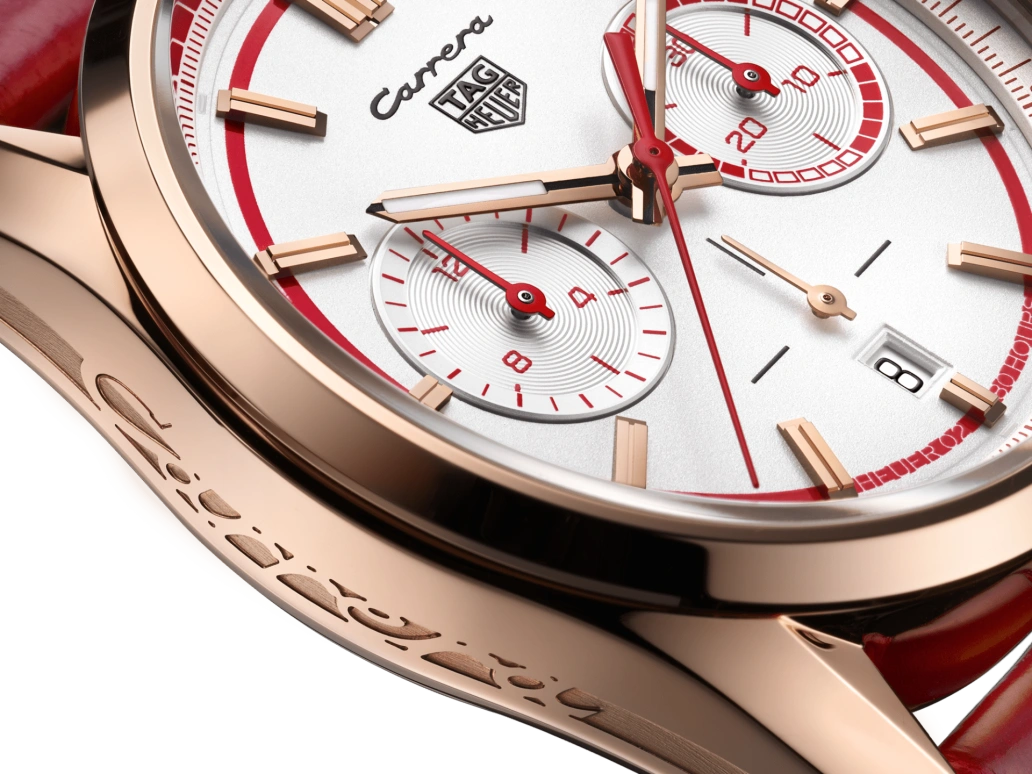TAG Heuer,Carrera 42mm,42mm,Rose Gold,Rose Gold,White,Red,Automatic,80hours,In-house Caliber,CBN2045,CBN2045.FC8316