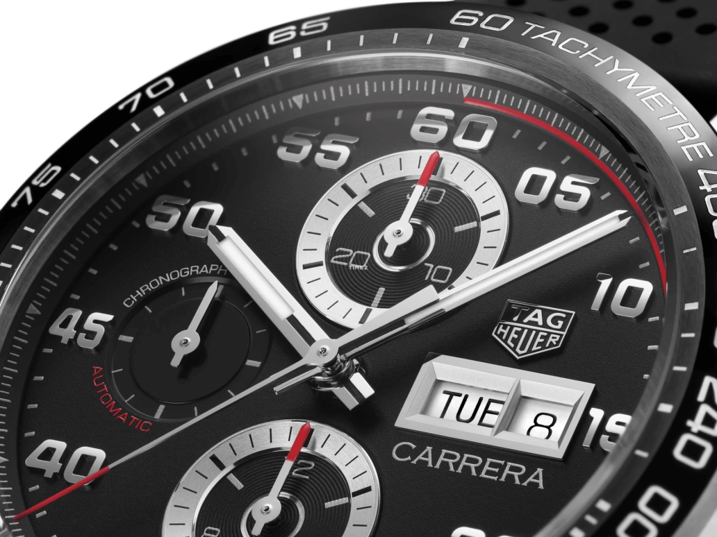 TAG Heuer,Carrera 44mm,44mm,Stainless Steel,Ceramic,Black,Automatic,Chronograph,Date,Day,CBN2A1AA,CBN2A1AA.FT6228