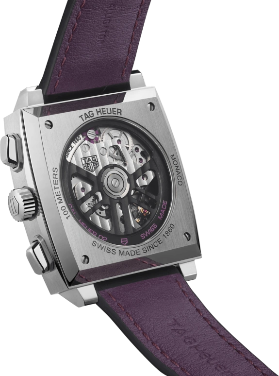 TAG Heuer,Monaco 39mm,39mm,Stainless Steel,White,Purple,Automatic,80hours,In-house Caliber,CBL2118,CBL2118.FC6518
