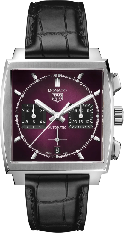 TAG Heuer,Monaco 39mm,39mm,Stainless Steel,White,Purple,Automatic,80hours,In-house Caliber,CBL2118,CBL2118.FC6518
