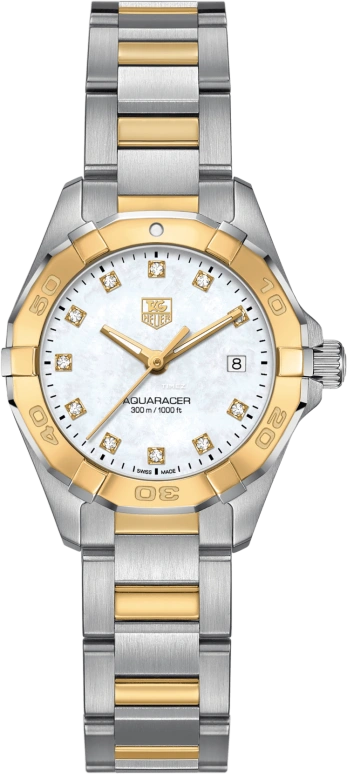 TAG Heuer,Aquaracer 27mm,27mm,Stainless Steel,Yellow Gold,White,Quartz,Day,Sapphire,Crystal Glass,WAY1451,WAY1451.BD0922