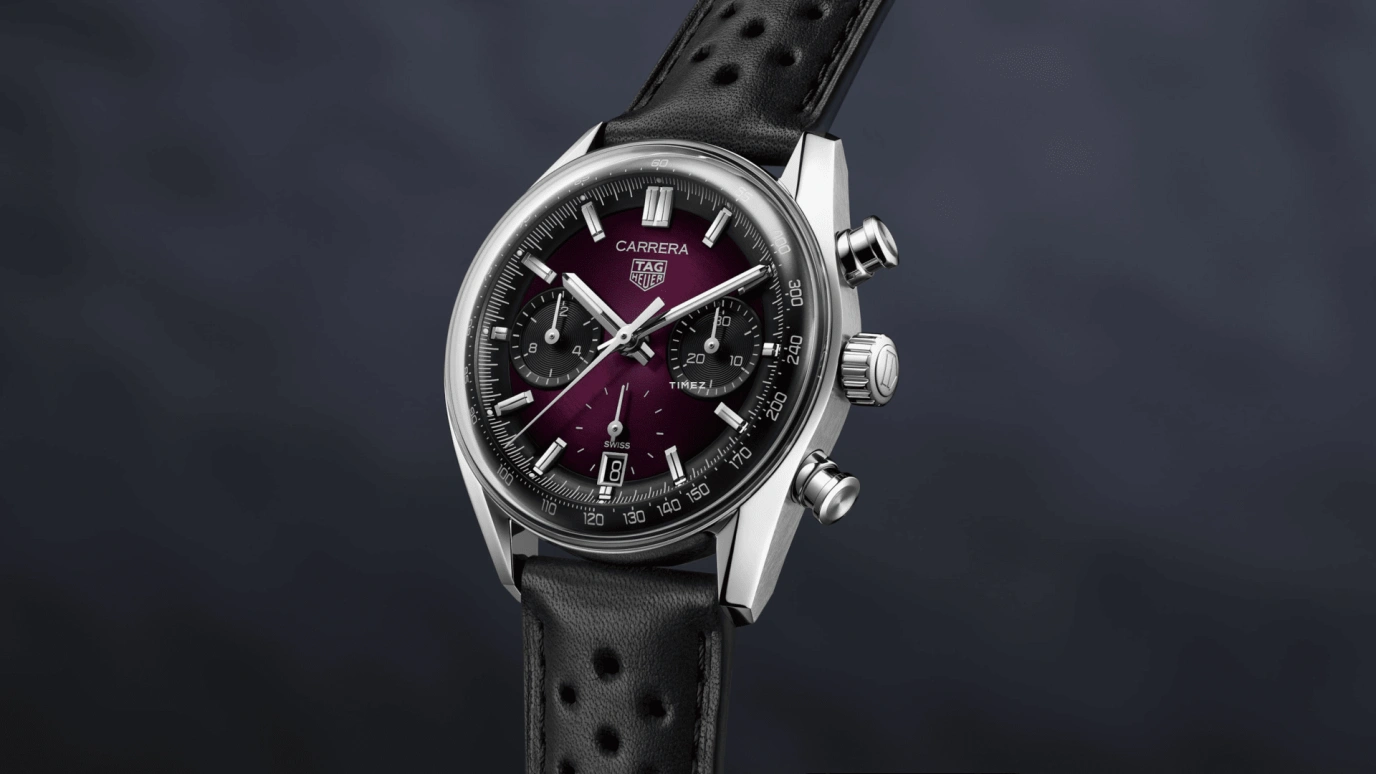 TAG Heuer,Carrera 39mm,39mm,Stainless Steel,Purple,Automatic,Chronograph,Day,CBS2219,CBS2219.FC6607