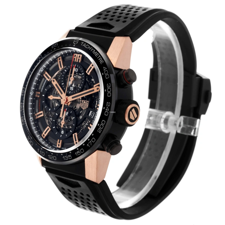 TAG Heuer,Carrera 43mm,43mm,Stainless Steel,Rose Gold,Black,Automatic,Chronograph,Day,CAR205A,CAR205A.FT6087