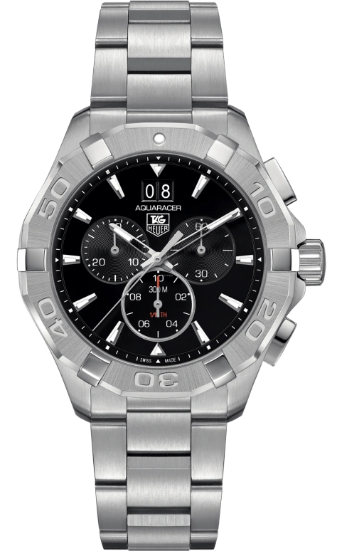 TAG Heuer,Aquaracer 43mm,43mm,Stainless Steel,Black,Quartz,Chronograph,Big Date,CAY1110,CAY1110.BA0927