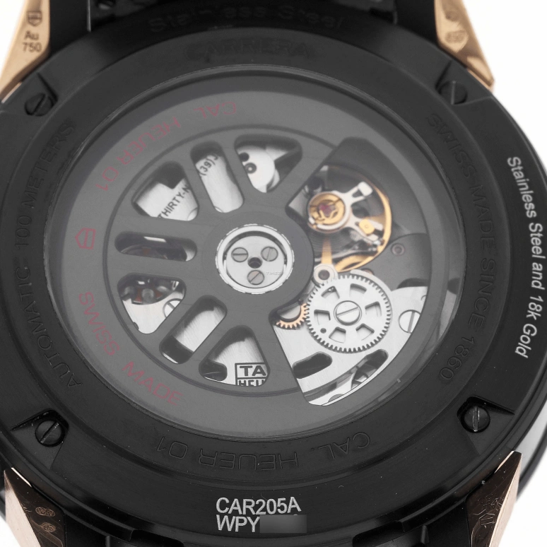 TAG Heuer,Carrera 43mm,43mm,Stainless Steel,Rose Gold,Black,Automatic,Chronograph,Day,CAR205A,CAR205A.FT6087