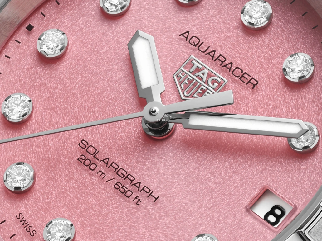 TAG Heuer,Aquaracer 34mm,34mm,Stainless Steel,Pink,Quartz,Day,Solar Charging,WBP1318,WBP1318.BA0005