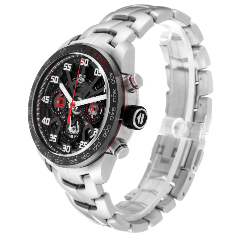 TAG Heuer,Carrera 42mm,42mm,Stainless Steel,See-through,Grey,Automatic,Chronograph,Day,CBG2013,CBG2013.BA0657
