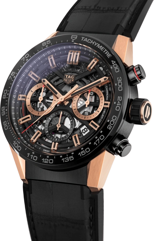 TAG Heuer,Carrera 43mm,43mm,Ceramic,Rose Gold,Stainless Steel,Skeleton,Automatic,Chronograph,Date,Column Wheel,CBG2050,CBG2050.FC6426