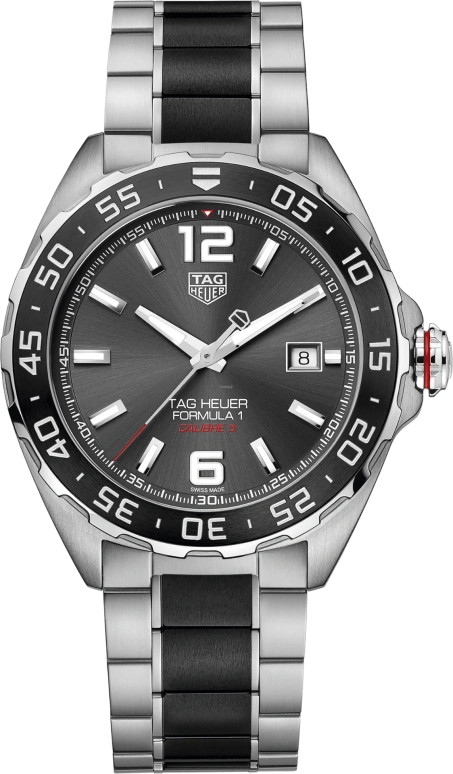 TAG Heuer,Formula 1 43mm,43mm,Stainless Steel,Smoky Gray,Red,Automatic,42hours,In-house Caliber,WAZ2011,WAZ2011.BA0843