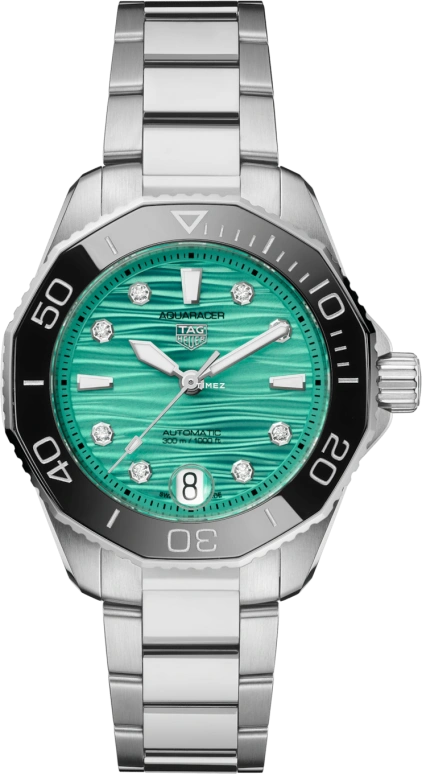 TAG Heuer,Aquaracer 36mm,36mm,Stainless Steel,Turquoise,Stone,Stone Green,Green,Automatic,Day,Sapphire,Crystal Glass,WBP231K,WBP231K.BA0618