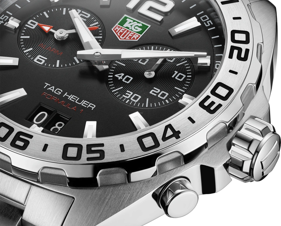 TAG Heuer,Formula 1 41mm,41mm,Stainless Steel,Black,Quartz,Chronograph,Big Date,Alarm,WAZ111A,WAZ111A.BA0875