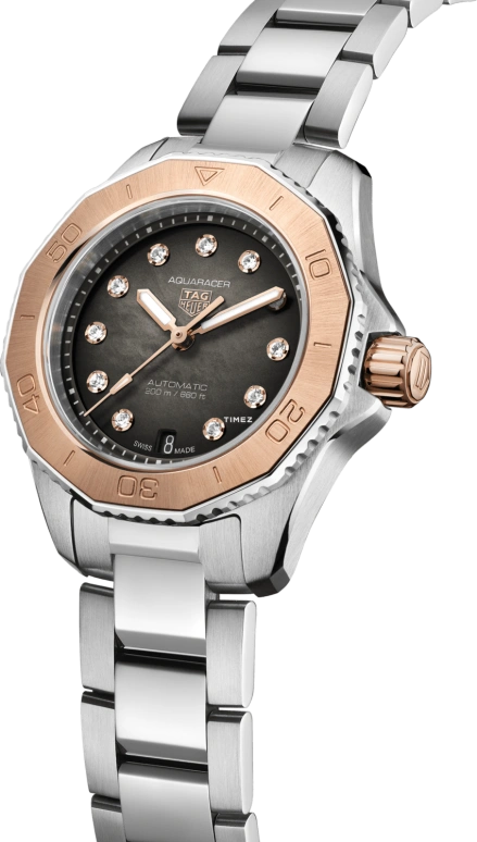 TAG Heuer,Aquaracer 30mm,30mm,Stainless Steel,Rose Gold,Black,Automatic,Day,40hours,WBP2451,WBP2451.BA0622