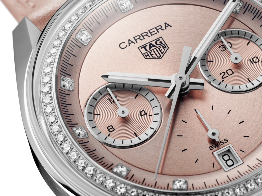 TAG Heuer,Carrera 39mm,39mm,Stainless Steel,Pink,Automatic,Chronograph,Day,CBS2215,CBS2215.FC6568