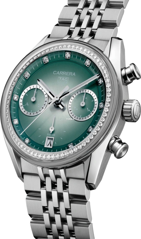 TAG Heuer,Carrera 39mm,39mm,Stainless Steel,Green,Gradient,Automatic,Chronograph,Day,CBS221A,CBS221A.BA0048