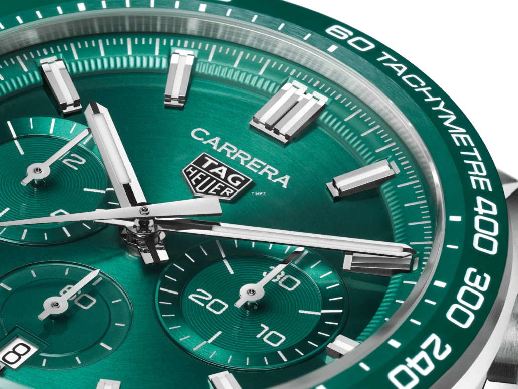 TAG Heuer,Carrera 44mm,44mm,Stainless Steel,Ceramic,Green,Automatic,Chronograph,Day,CBN2A1N,CBN2A1N.BA0643