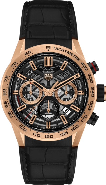 TAG Heuer,Carrera 43mm,43mm,Rose Gold,Stainless Steel,Skeleton,Automatic,Chronograph,Date,Column Wheel,CBG2051,CBG2051.FC6426