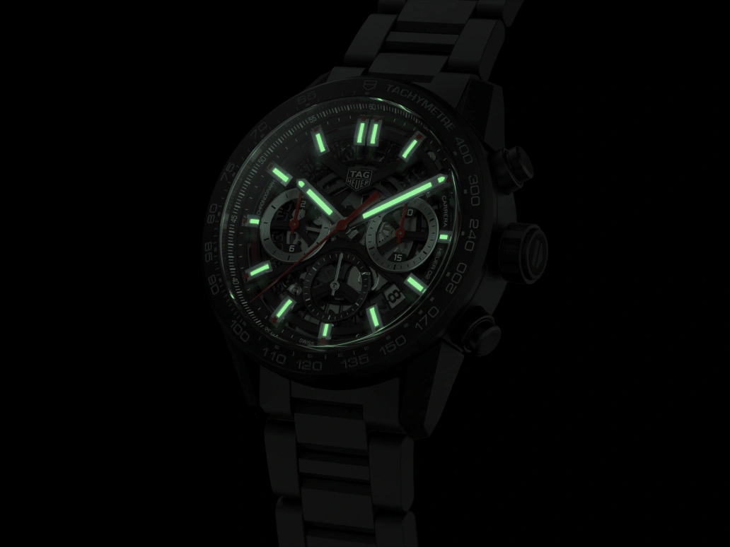 TAG Heuer,Carrera 43mm,43mm,Ceramic,Stainless Steel,Skeleton,Automatic,Chronograph,Date,Column Wheel,CBG2090,CBG2090.BH0661