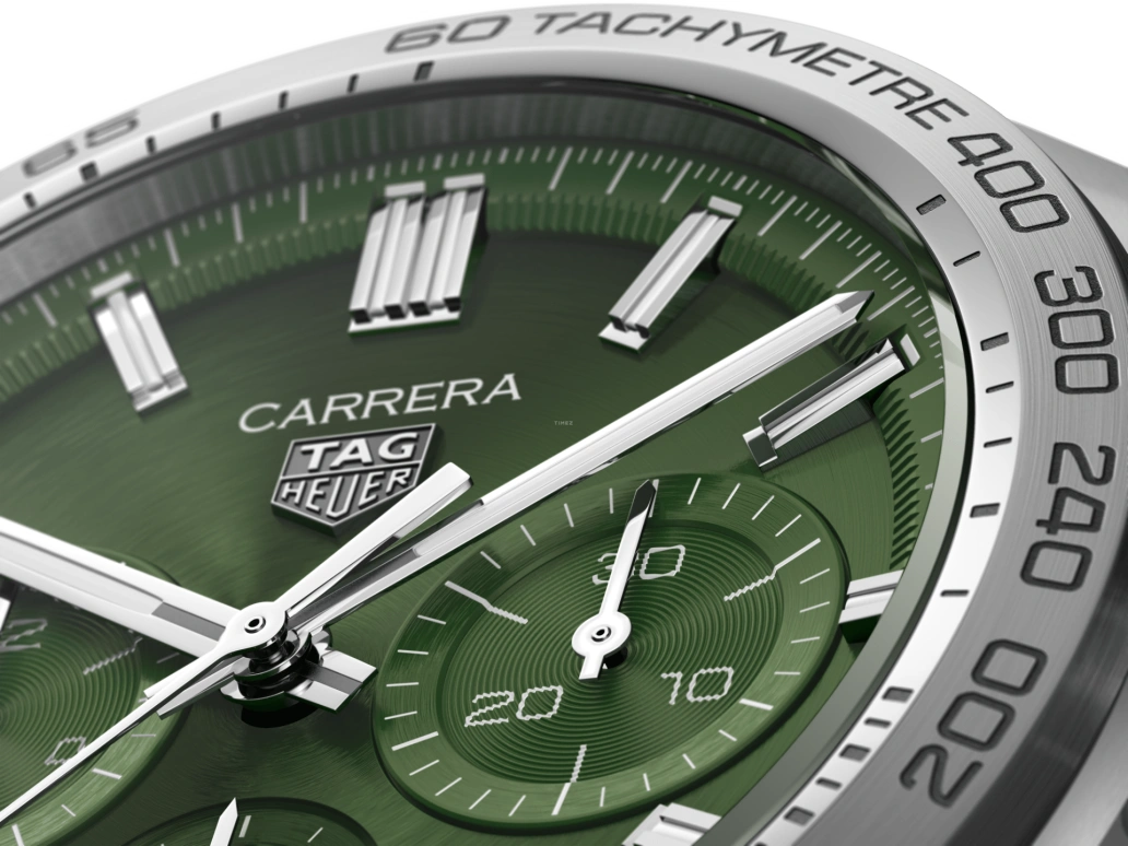 TAG Heuer,Carrera 44mm,44mm,Stainless Steel,Green,Automatic,Chronograph,Date,Column Wheel,CBN2A10,CBN2A10.BA0643