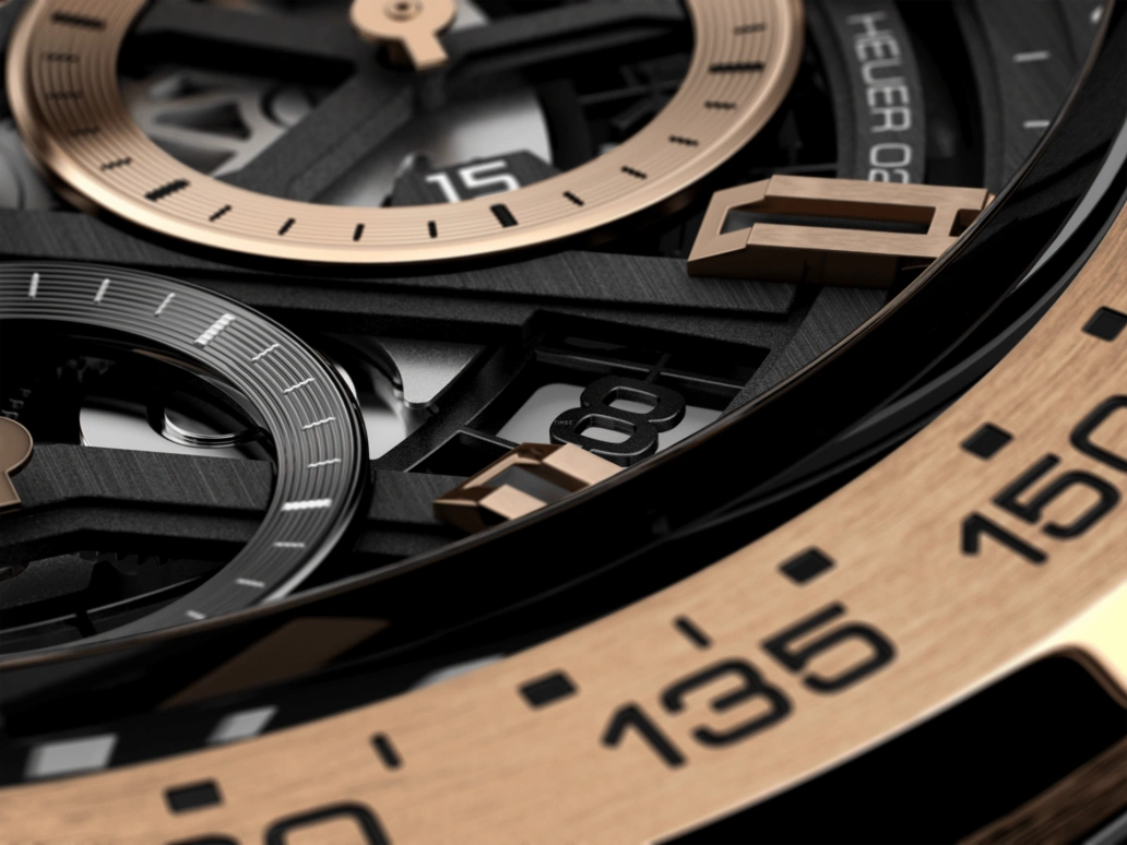 TAG Heuer,Carrera 43mm,43mm,Rose Gold,Stainless Steel,Skeleton,Automatic,Chronograph,Date,Column Wheel,CBG2051,CBG2051.FC6426