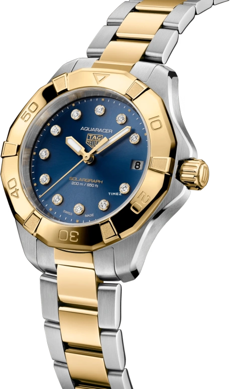 TAG Heuer,Aquaracer 34mm,34mm,Stainless Steel,Blue,Quartz,Day,Solar Charging,WBP1323,WBP1323.BB0004