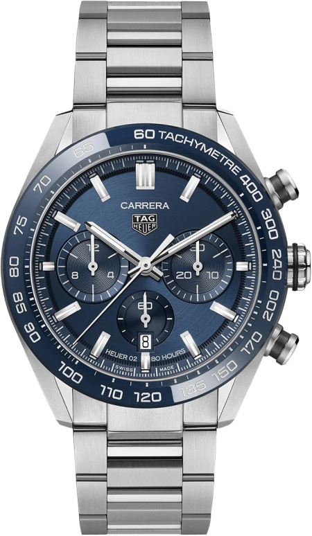 TAG Heuer,Carrera 44mm,44mm,Ceramic,Stainless Steel,Blue,Automatic,Chronograph,Date,Column Wheel,CBN2A1A,CBN2A1A.BA0643
