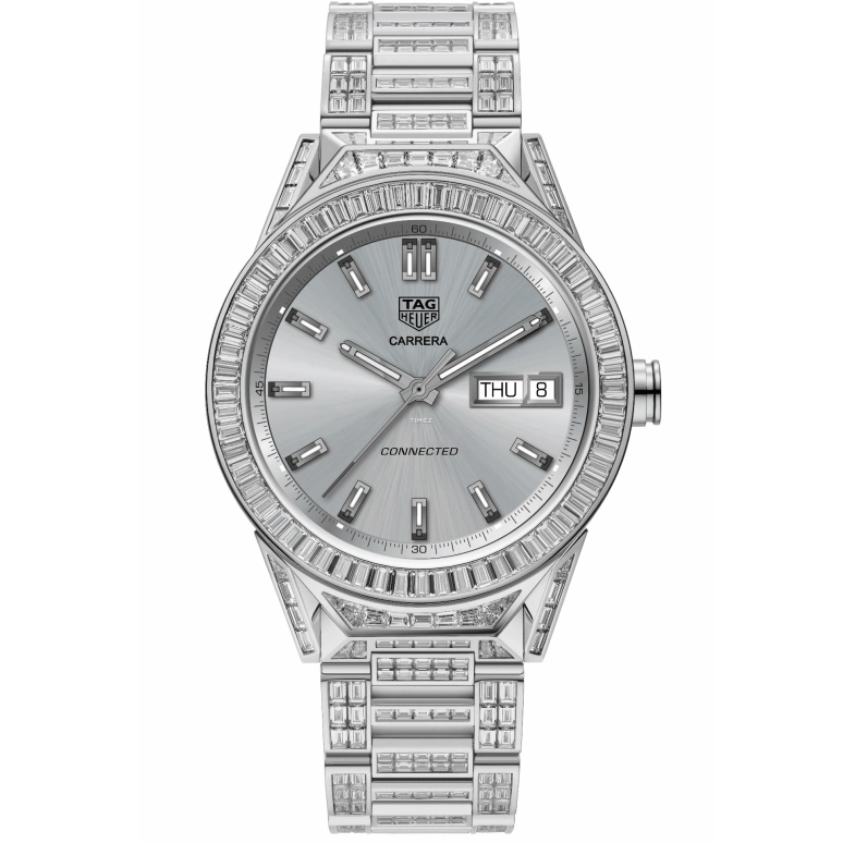 TAG Heuer,Connected Watch 45mm,45mm,White Gold,Multi-Color,Black,Processor,Countdown,Chronograph,Month,Date,Sapphire,Crystal Glass,Rectangular,SBF8A4000,SBF8A4000.70EB0100