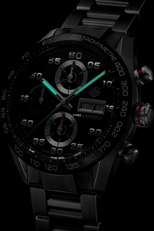 TAG Heuer,Carrera 44mm,44mm,Stainless Steel,Ceramic,Black,Automatic,Chronograph,Date,Day,CBN2A1AA,CBN2A1AA.BA0643