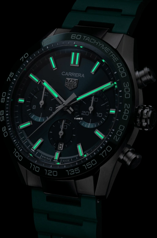 TAG Heuer,Carrera 44mm,44mm,Stainless Steel,Ceramic,Green,Automatic,Chronograph,Day,CBN2A1N,CBN2A1N.FT6238