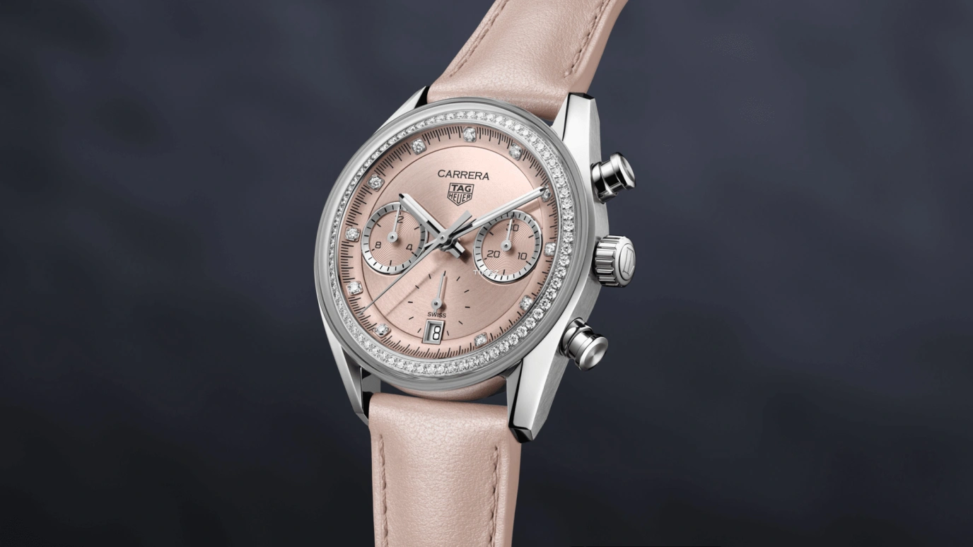 TAG Heuer,Carrera 39mm,39mm,Stainless Steel,Pink,Automatic,Chronograph,Day,CBS2215,CBS2215.FC6568