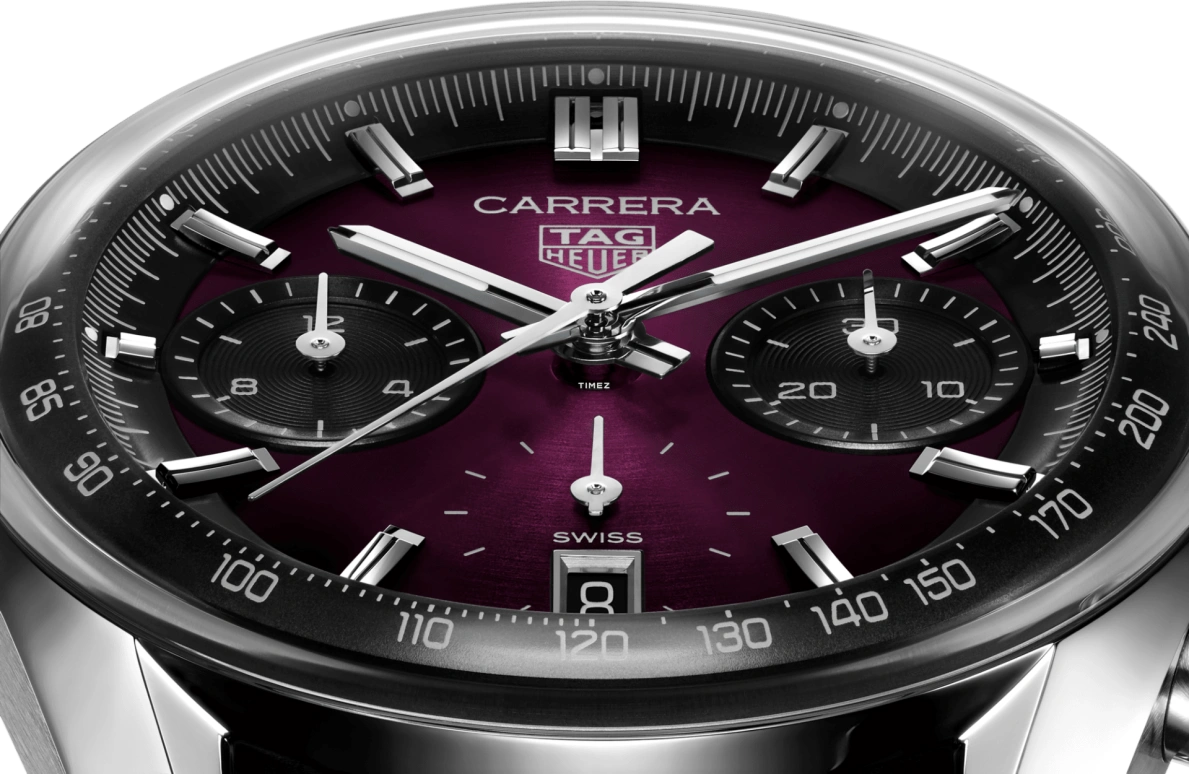 TAG Heuer,Carrera 39mm,39mm,Stainless Steel,Purple,Automatic,Chronograph,Day,CBS2219,CBS2219.FC6607