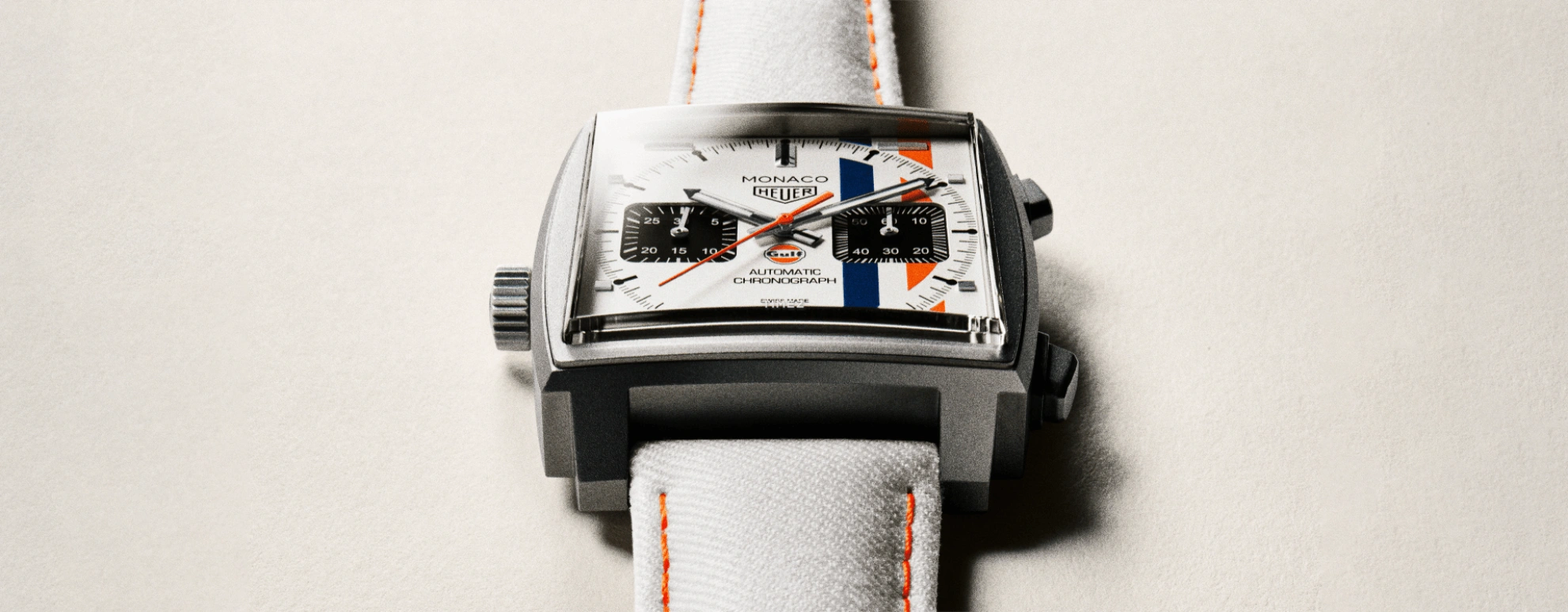 TAG Heuer,Monaco 39x39mm,39x39mm,Titanium,Blue,Orange,Silver White,Automatic,Chronograph,Day,CAW218G,CAW218G.EB0393